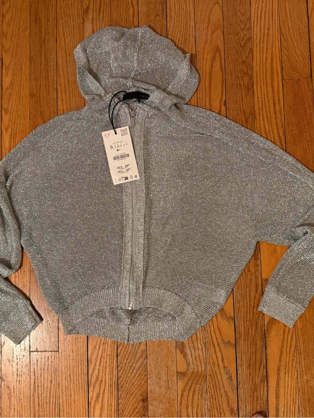Zara Sparkle Silver Zip Hoodie Cardigan.  NWT.  Sold out online